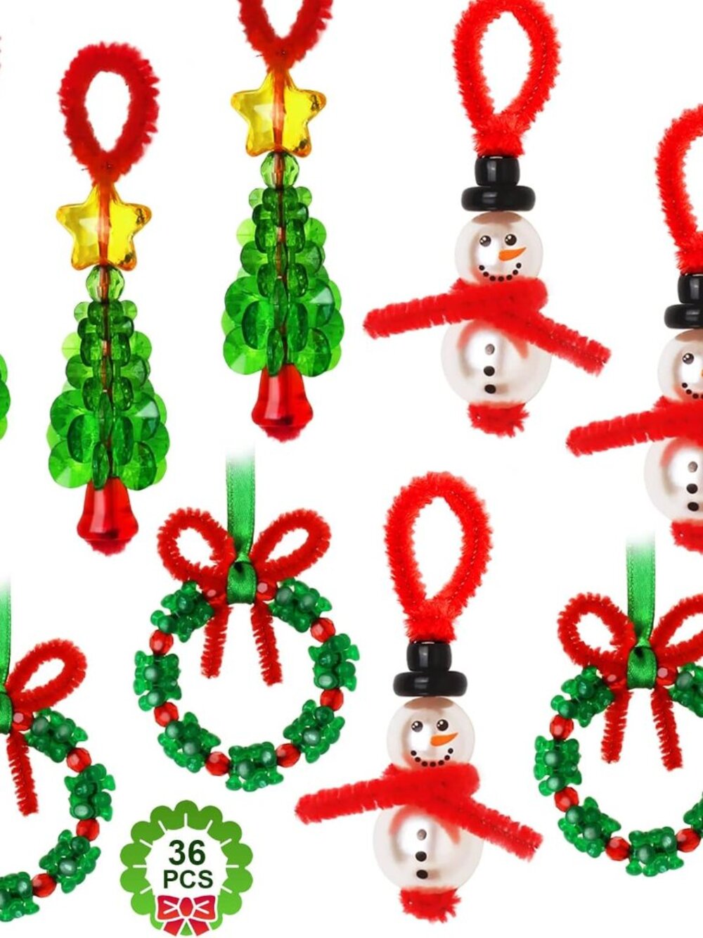 Christmas Crafts,36 Sets Beaded Ornament Kit,Xmas Party Holiday Craft